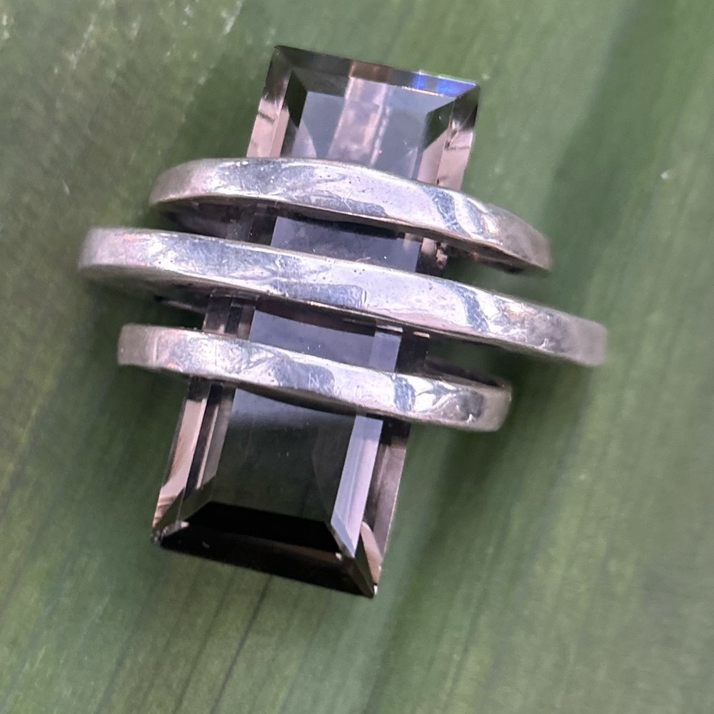 Vintage artisan sterling Silver Insanely heavy Geometric smoky topaz pendant